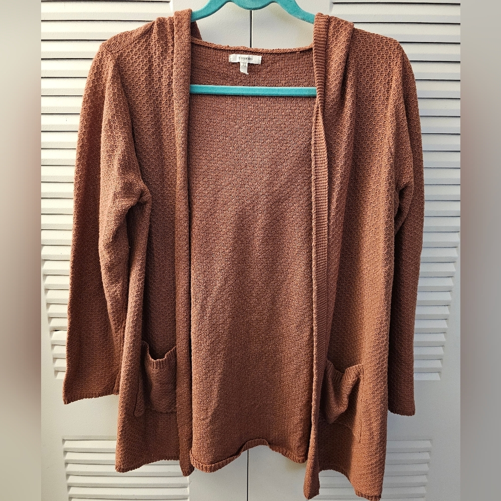 Maurices Hooded Cardigan Sweater With Pockets - Dark Coral - Large